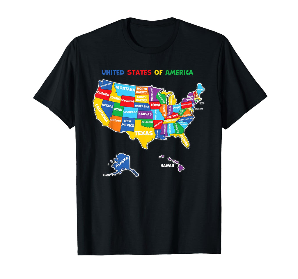 Colorful United States America Map T-Shirt - Minimalist Print for Adults - T-Shirt, Sweatshirt, Hoodie
