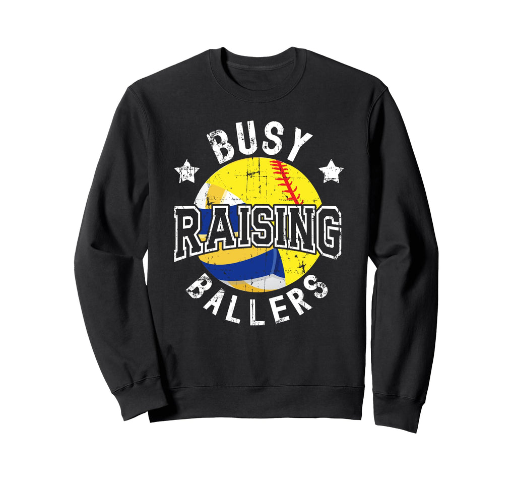 Busy Raising Ballers Volleyball Sweatshirt - Graphic Print for Adults - T-Shirt, Sweatshirt, Hoodie