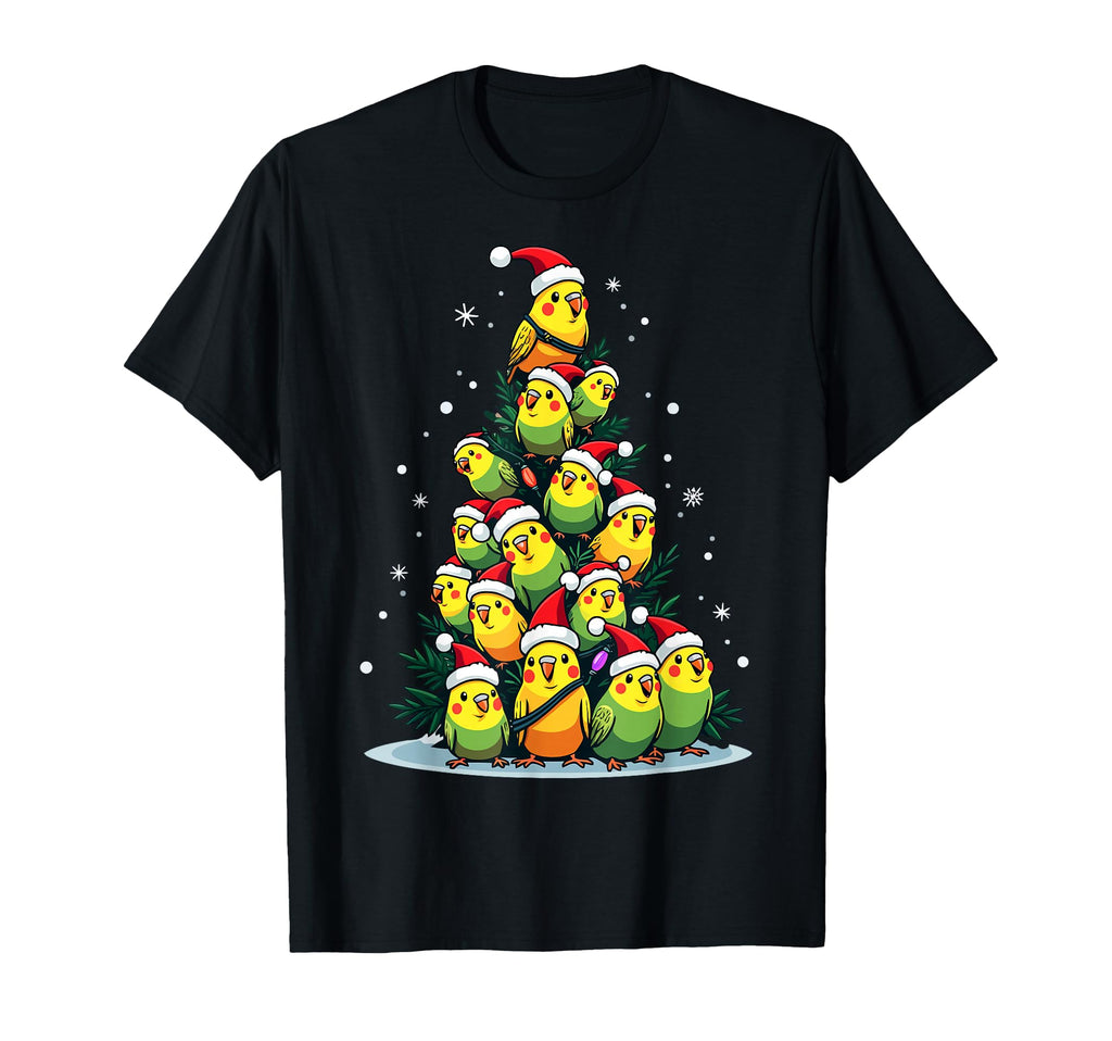 Shell Parakeet Tree Lights Santa Hats Hoodie - Unique Graphic for Adults - T-Shirt, Sweatshirt, Hoodie