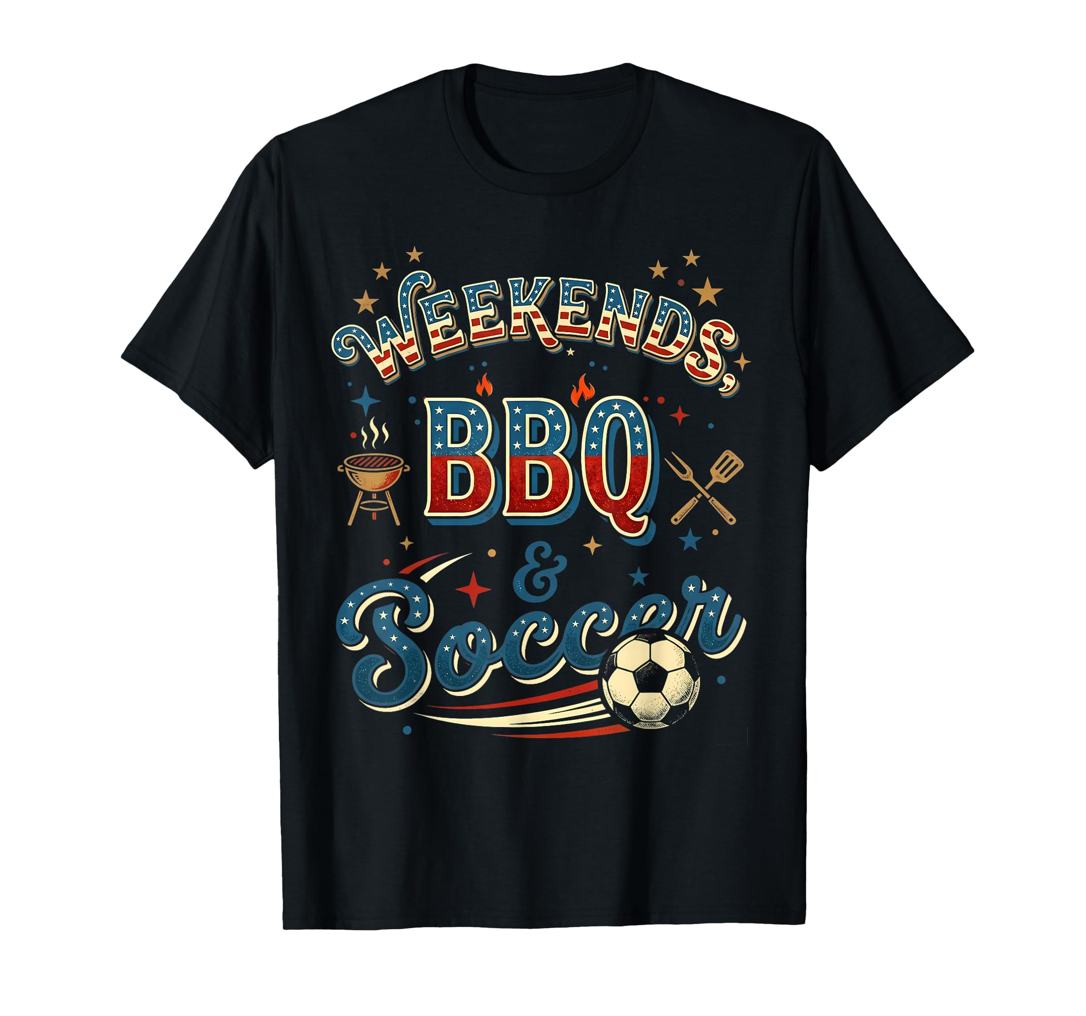 Weekends Bbq And Soccer Patriotic T-Shirt - Aesthetic Graphic for Adults - T-Shirt, Sweatshirt, Hoodie