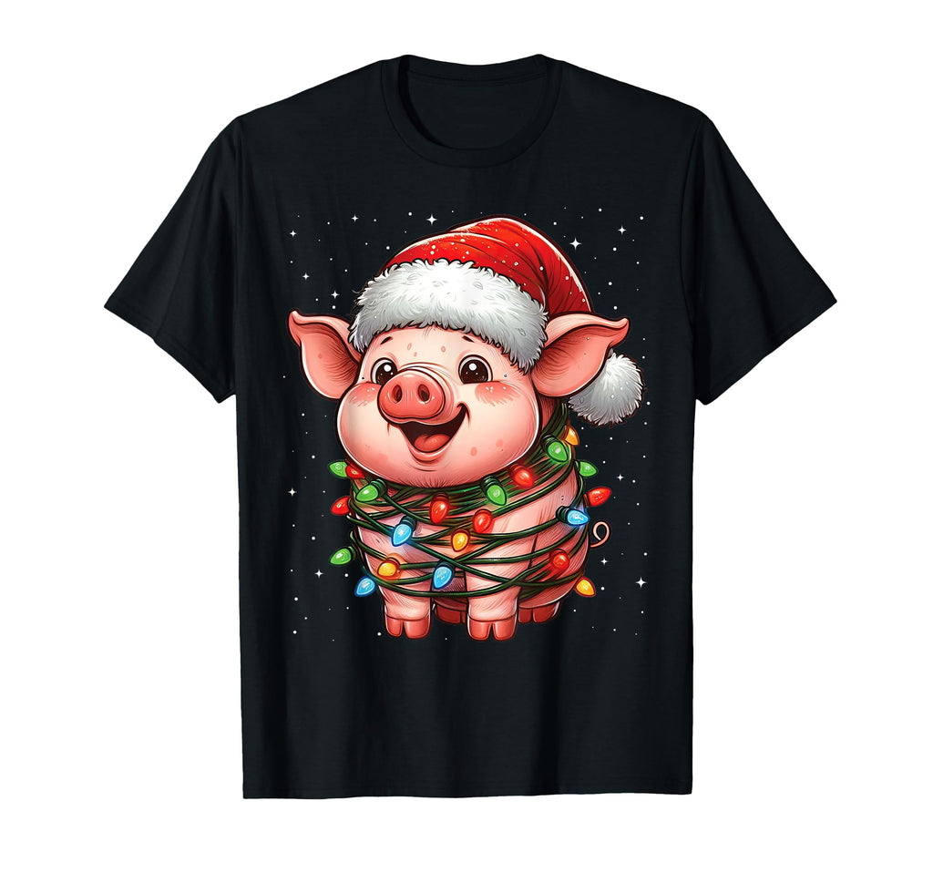 Pig Lights Santa Hat Snow T-Shirt - Unique Graphic for Adults - T-Shirt, Sweatshirt, Hoodie