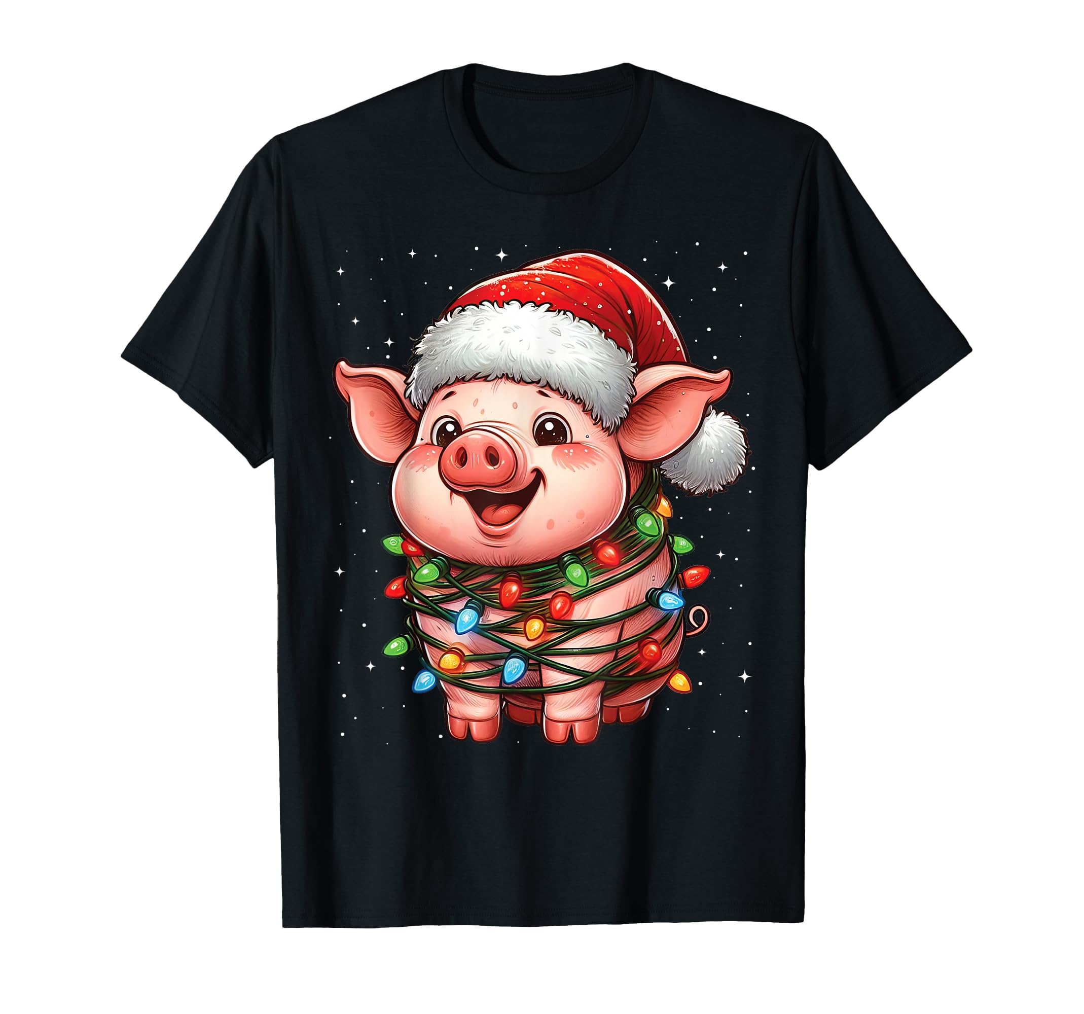 Pig Lights Santa Hat Snow T-Shirt - Unique Graphic for Adults - T-Shirt, Sweatshirt, Hoodie