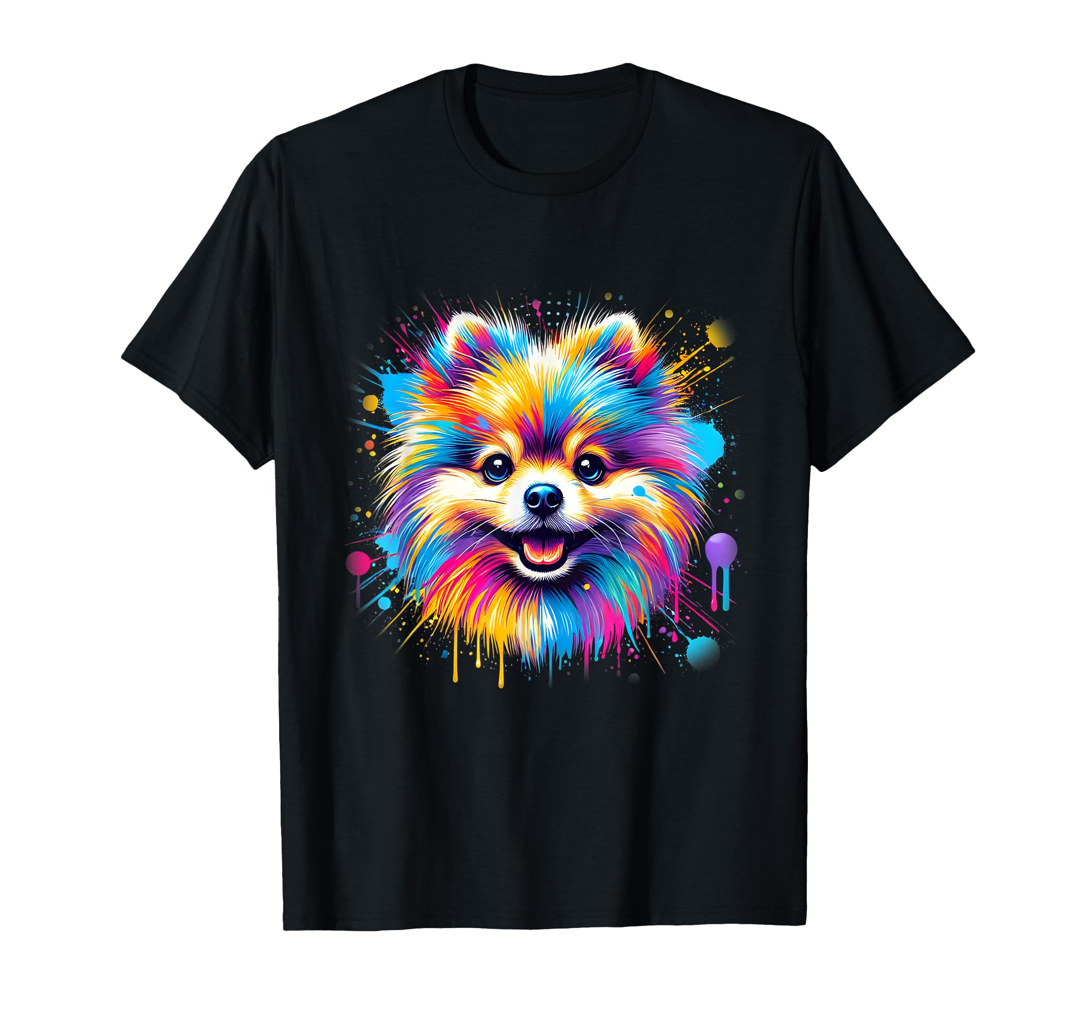 Colorful Pomeranian Splash Art Pom Puppy T-Shirt - Graphic Print Unisex - T-Shirt, Sweatshirt, Hoodie