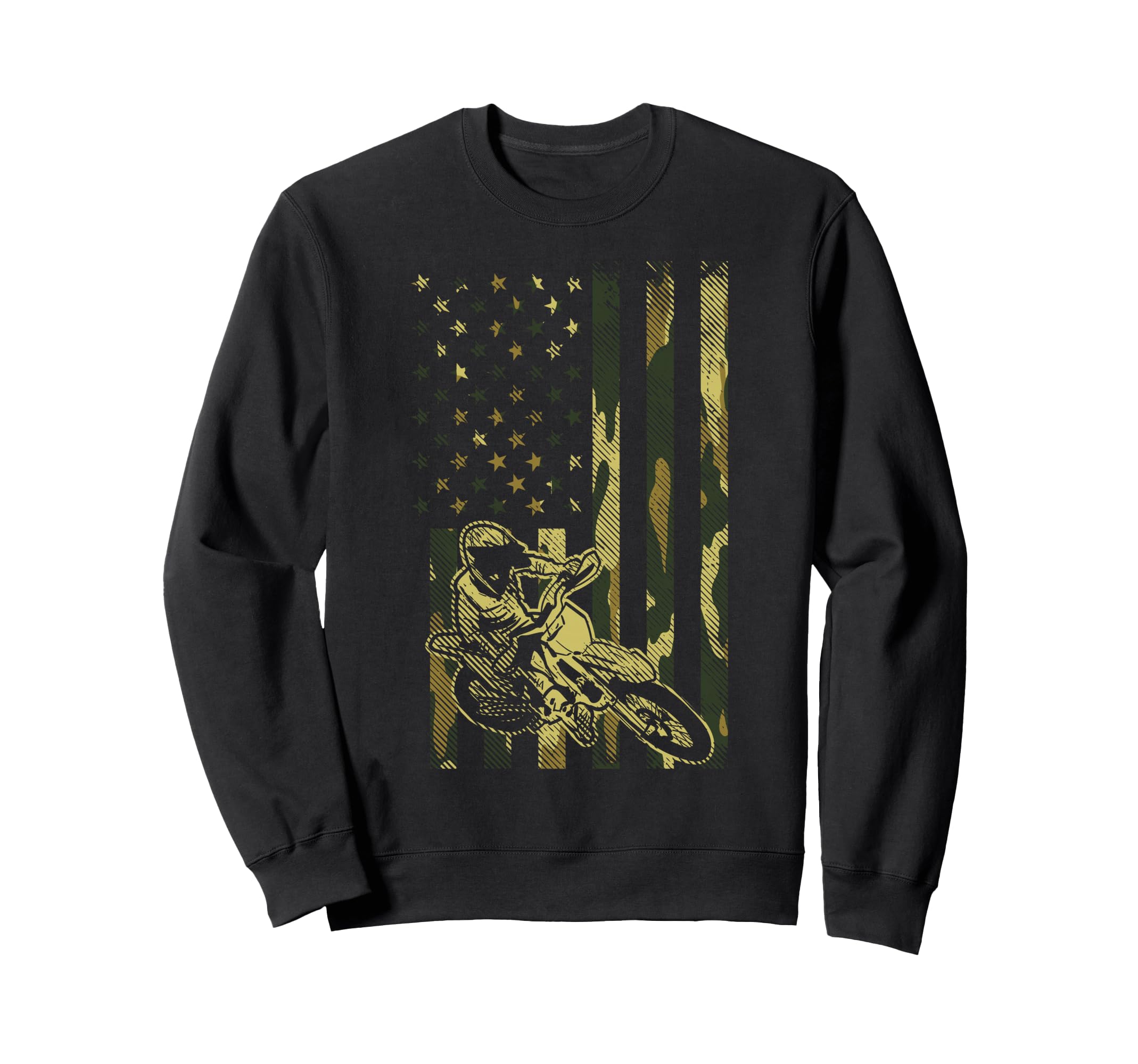 Camo American Flag Dirt Bike Sweatshirt - Minimalist Print for Adults - T-Shirt, Sweatshirt, Hoodie