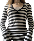 Women Vintage Grunge Blouses V Neck Striped Slim Y2K - Adult & Kids T-Shirts, Sweatshirts & Hoodies apparel design preview 1