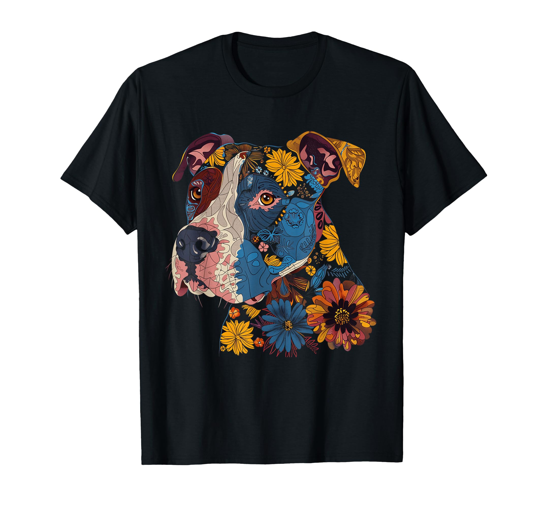 Pitbull Floral Dog Lover Flower Art T-Shirt - Custom Art Print for Adults - T-Shirt, Sweatshirt, Hoodie