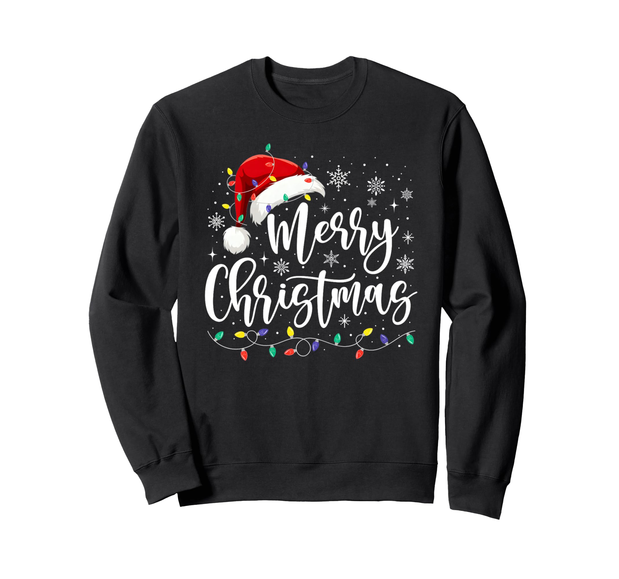 Merry Lights Red Santa Hat Family Sweatshirt - Custom Art Print Unisex - T-Shirt, Sweatshirt, Hoodie