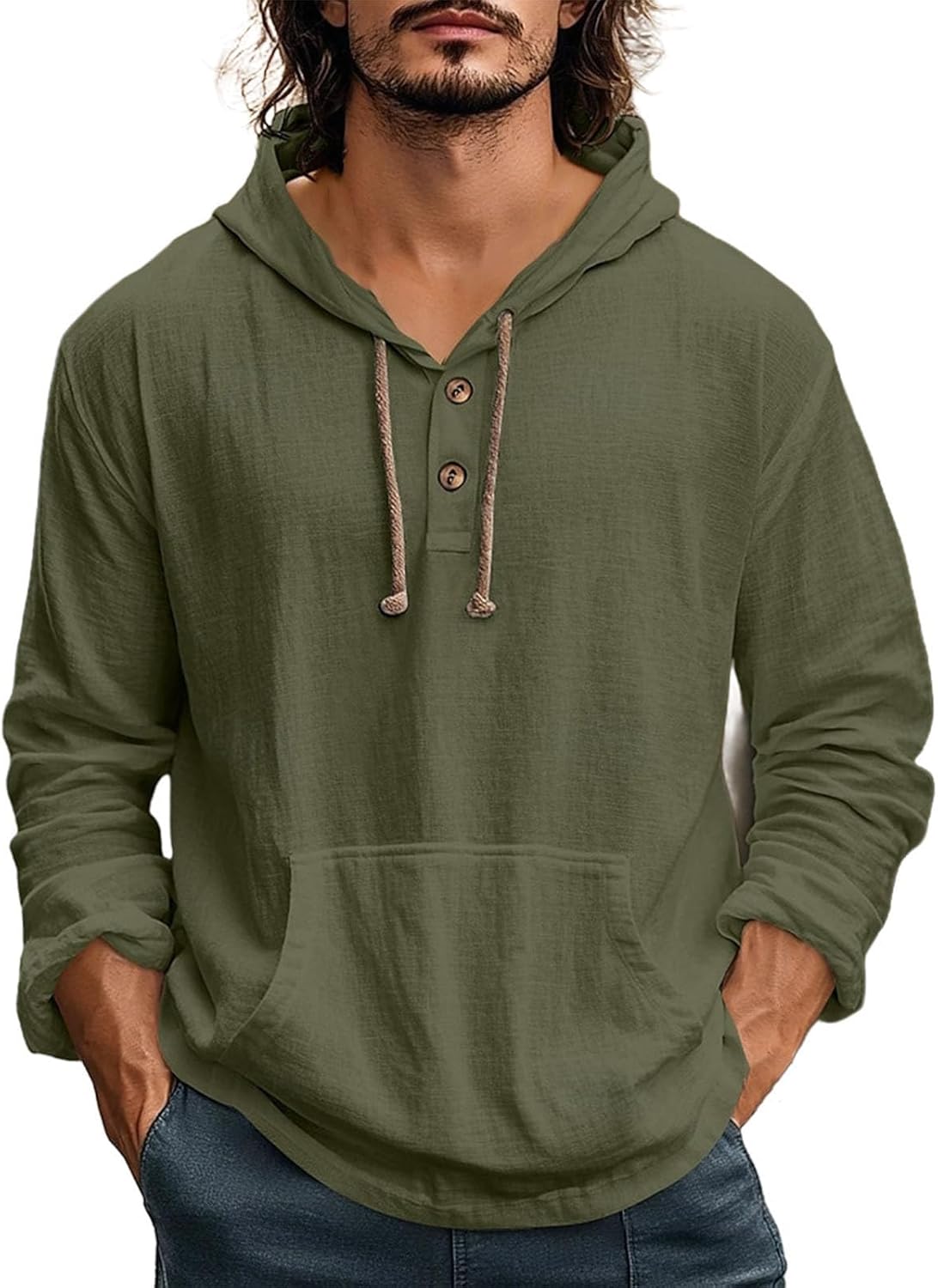 Hooded Henley for Men Vintage Retro 3 Button Light - Adult & Kids T-Shirts, Sweatshirts & Hoodies apparel design preview 1