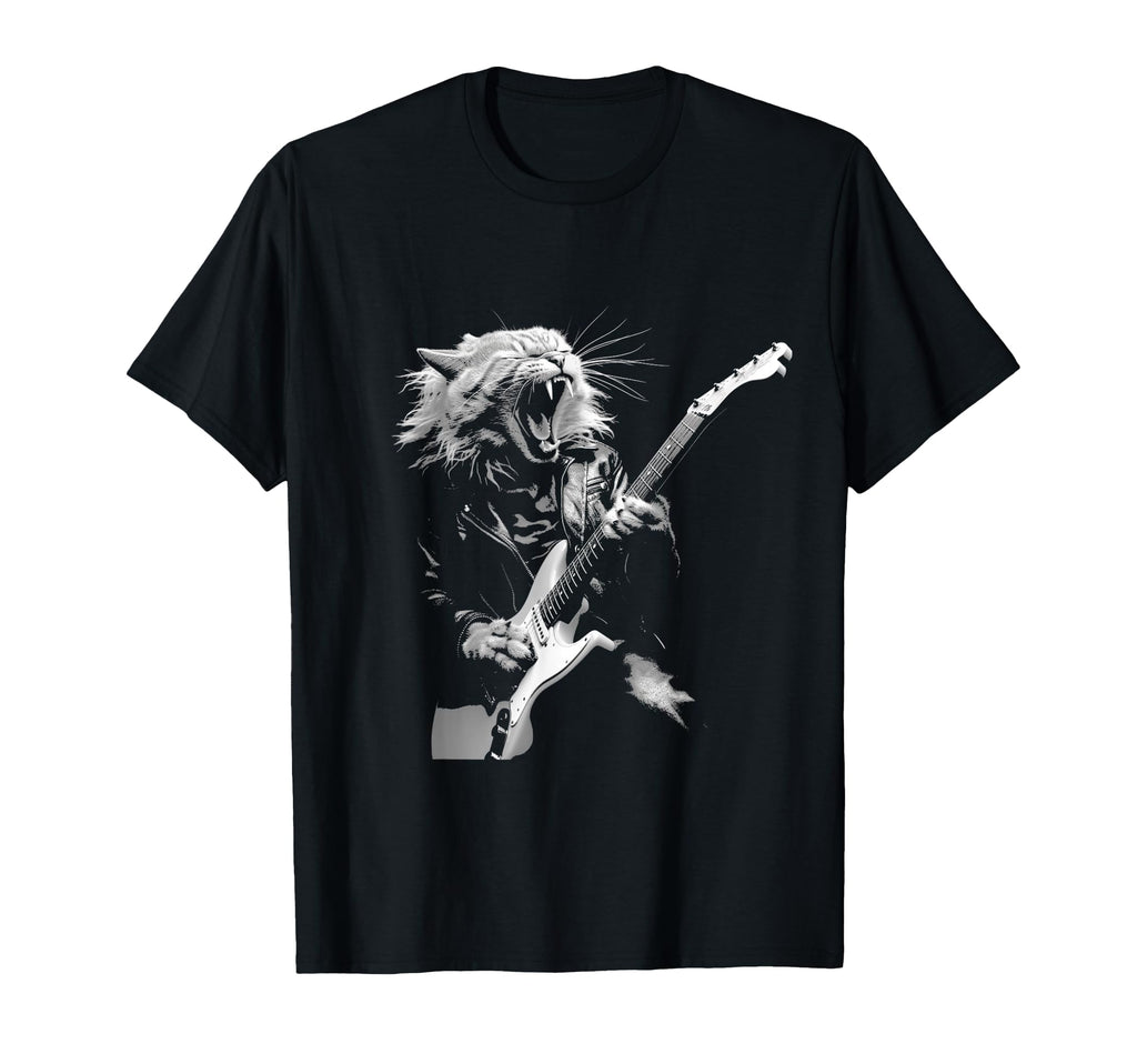 Rock Cat Playing Guitar Funny T-Shirt - Fun Novelty Design Men Women - T-Shirt, Sweatshirt, Hoodie