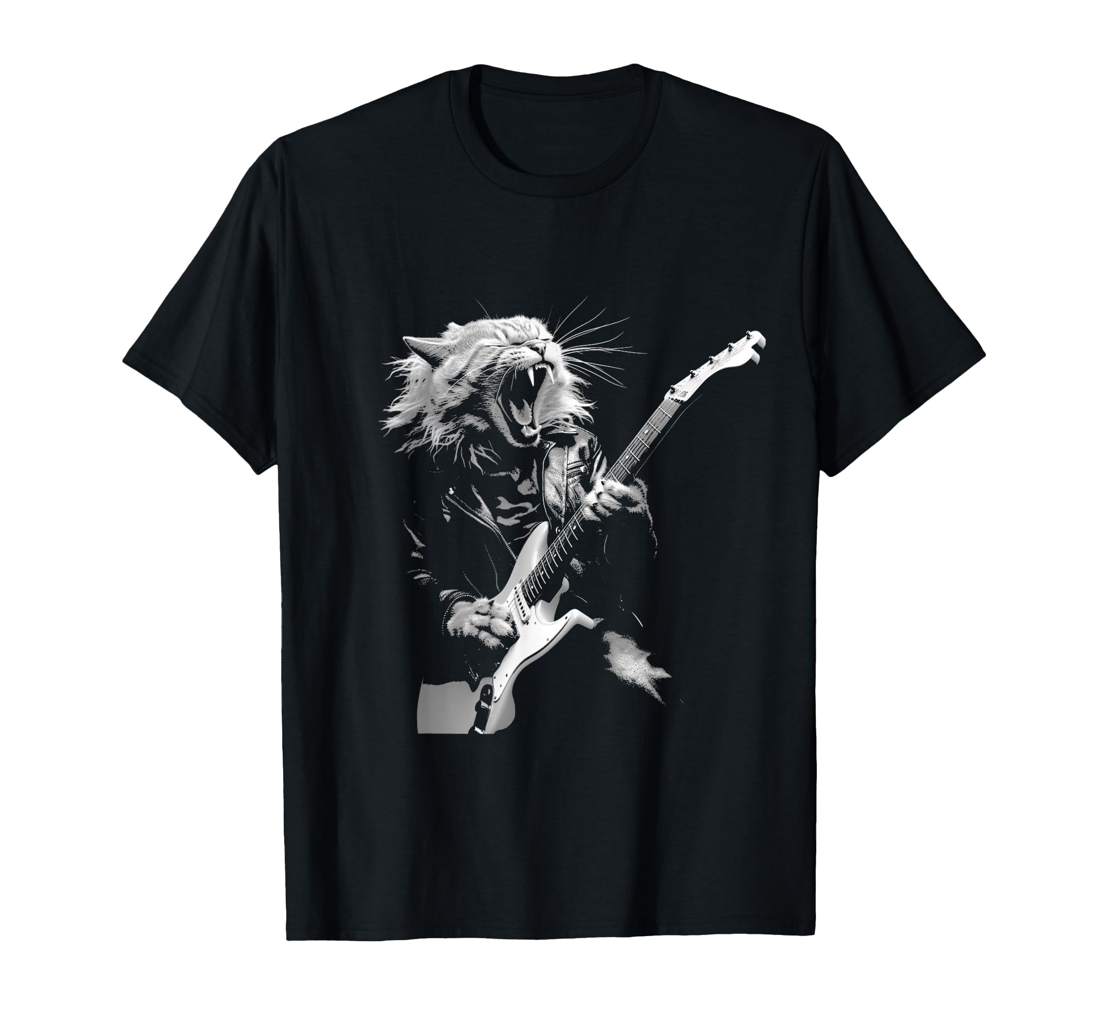 Rock Cat Playing Guitar Funny T-Shirt - Fun Novelty Design Men Women - T-Shirt, Sweatshirt, Hoodie