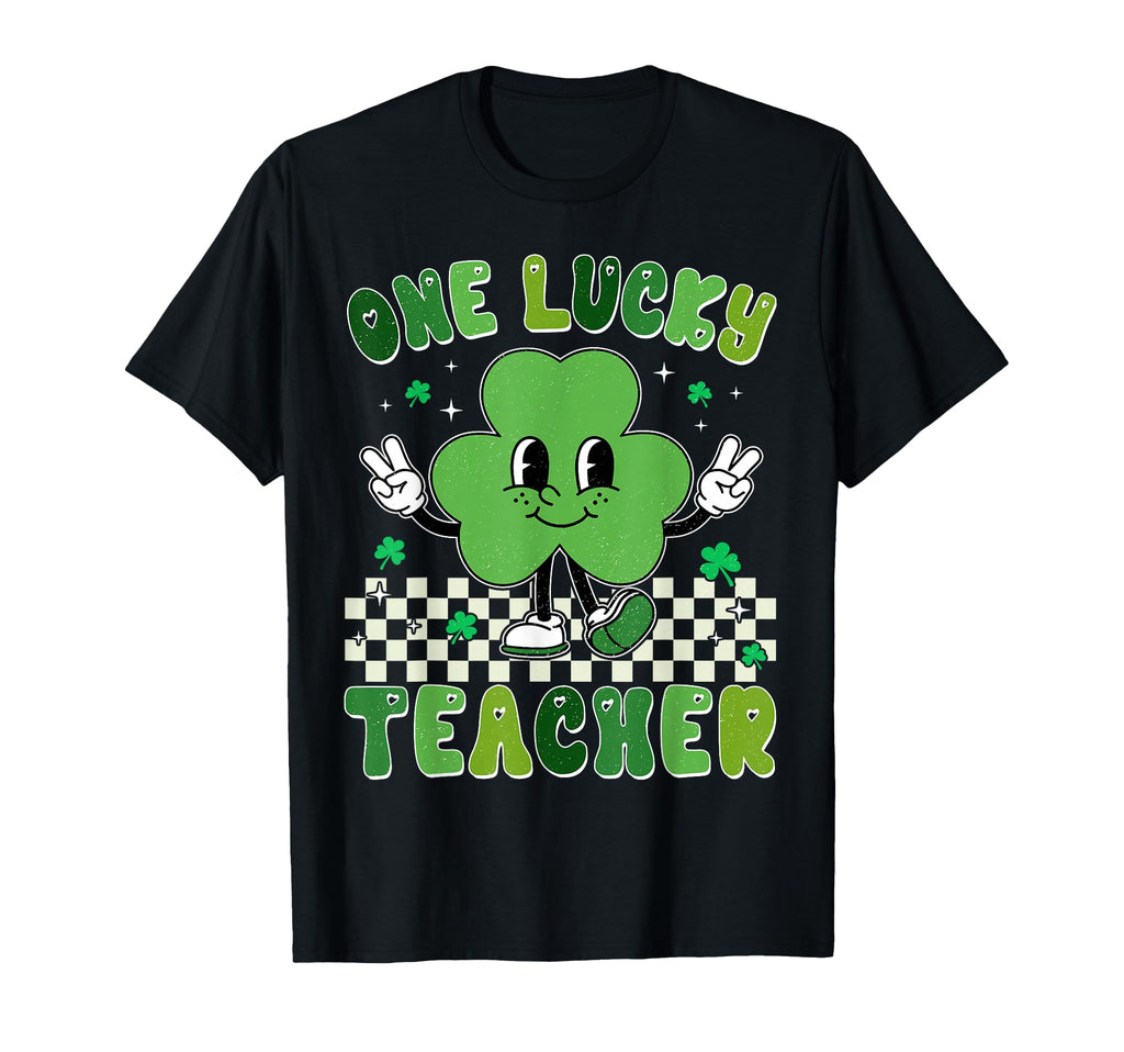 Groovy One Lucky Teacher Shamrock T-Shirt - Aesthetic Graphic for Adults - T-Shirt, Sweatshirt, Hoodie