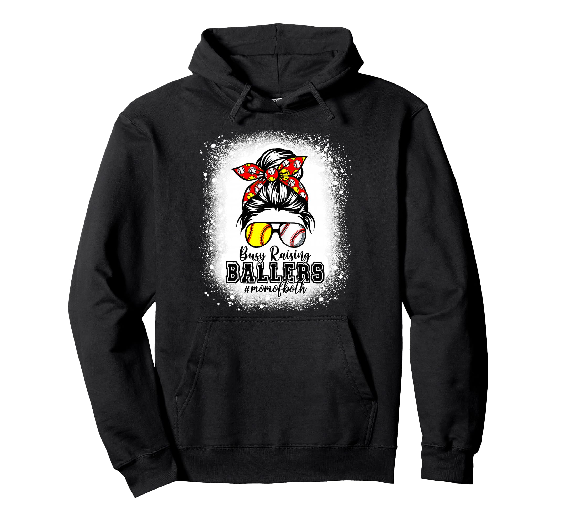 Messy Bun Mom Both Baseball Softball Hoodie - Minimalist Print for Adults - T-Shirt, Sweatshirt, Hoodie
