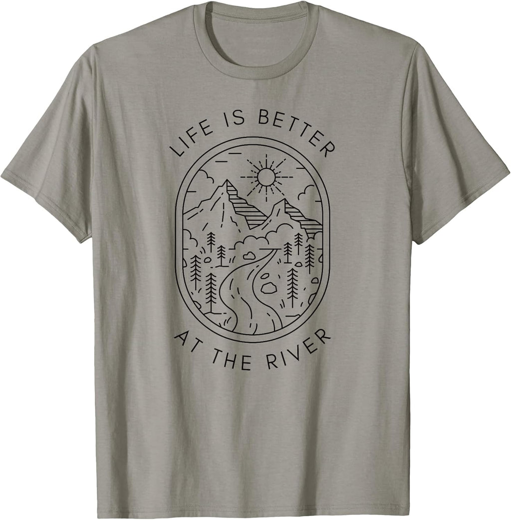 Life is Better at The River Minimalist Outdoor Nature - Adult & Kids T-Shirts, Sweatshirts & Hoodies apparel design preview 1