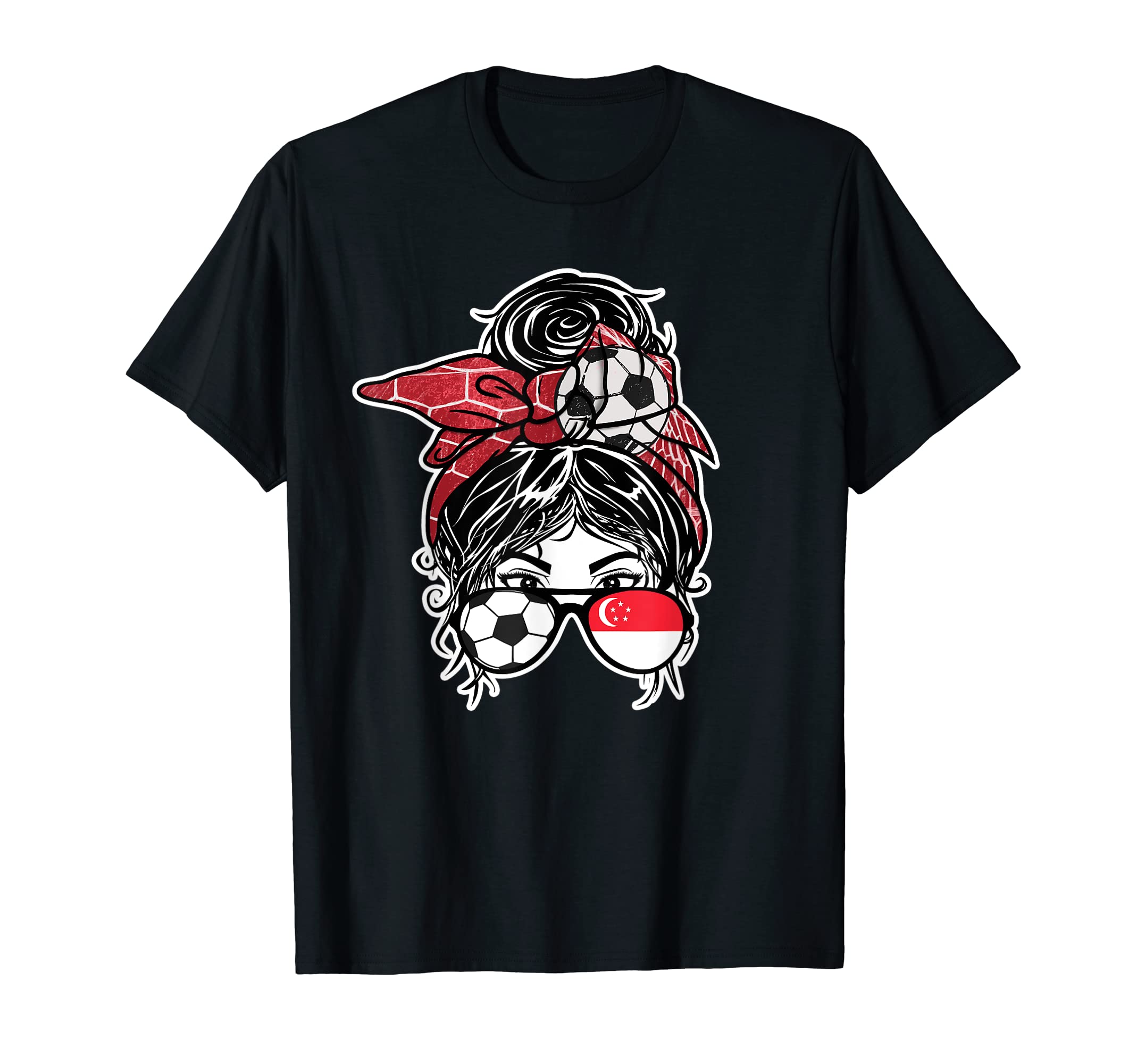Messy Bun Hair Singaporean Soccer T-Shirt - Fun Novelty Design for Adults - T-Shirt, Sweatshirt, Hoodie