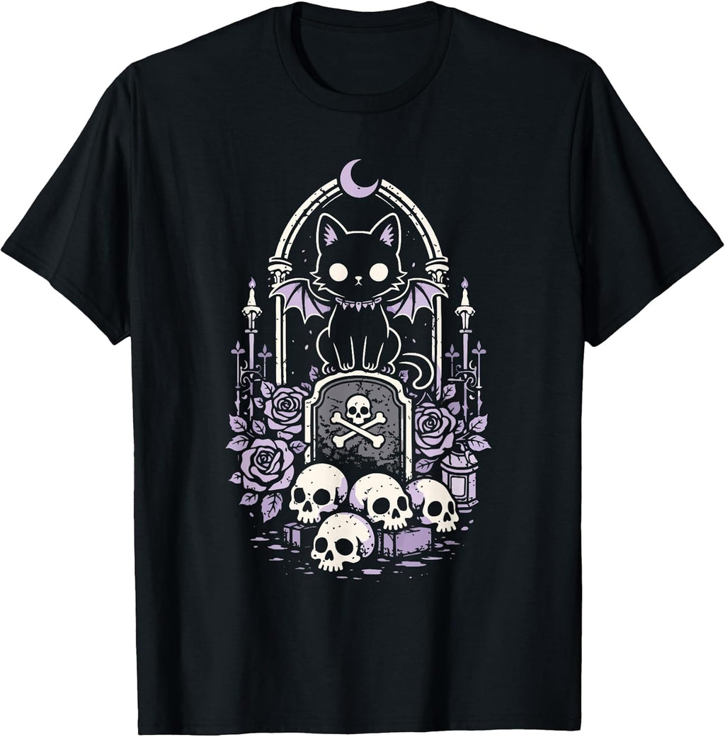 Cat Kitty Vampire Skull Creepy Cute Kawaii Goth - Adult & Kids T-Shirts, Sweatshirts & Hoodies apparel design preview 1