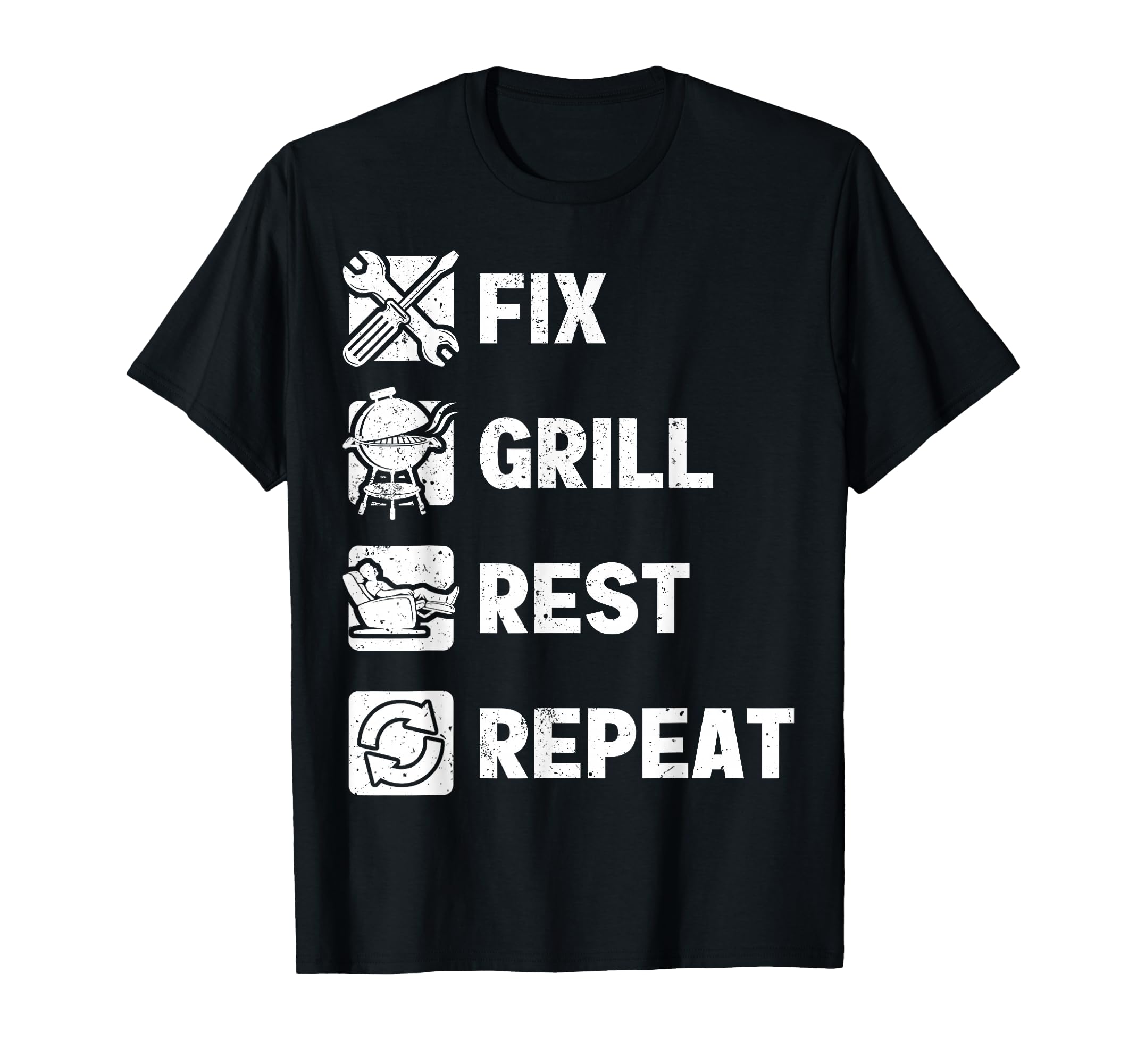Mens Funny Dad Fix Grill Rest Repeat T-Shirt - Custom Art Print for Adults - T-Shirt, Sweatshirt, Hoodie