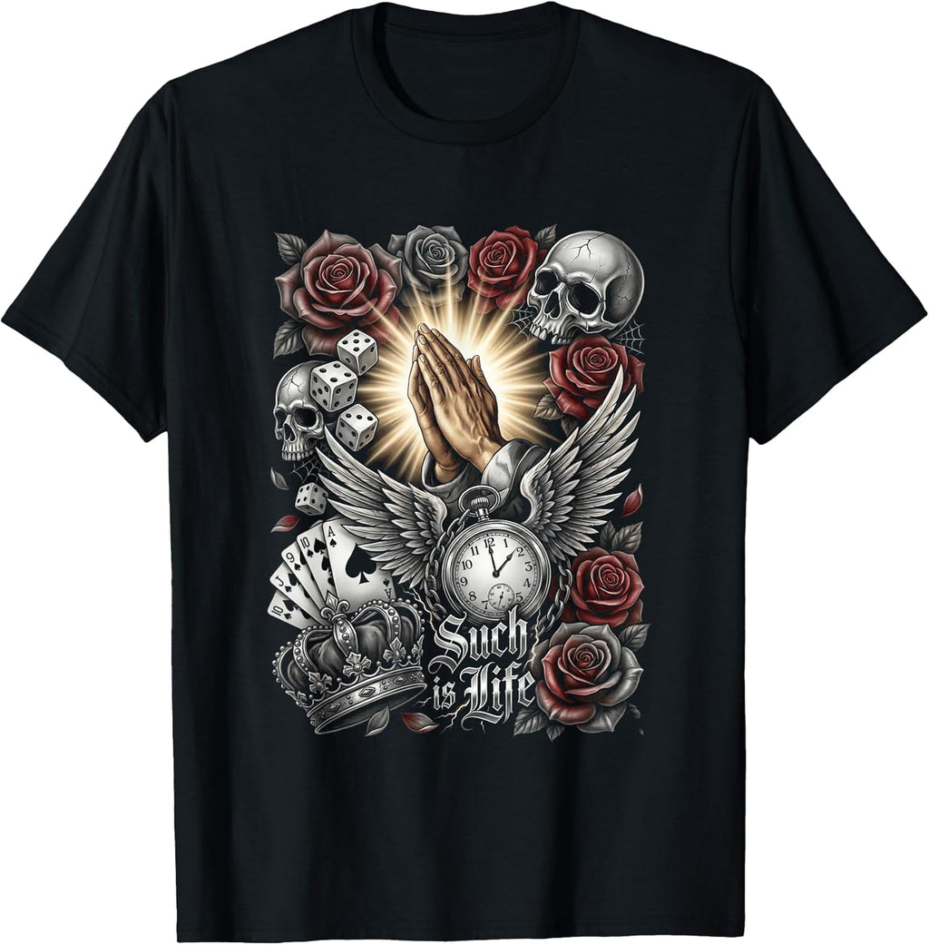 Skull Roses and Poker Cards - Adult & Kids T-Shirts, Sweatshirts & Hoodies apparel design preview 1