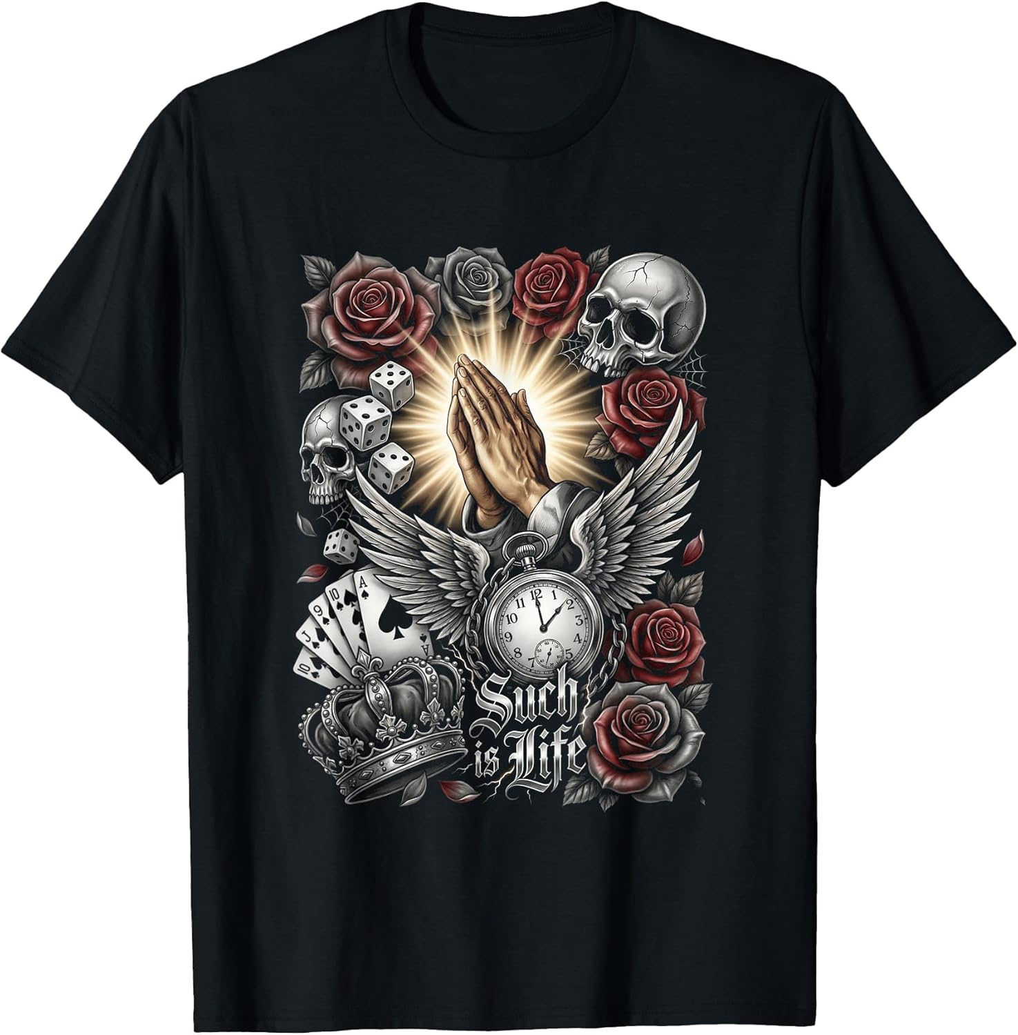 Skull Roses and Poker Cards - Adult & Kids T-Shirts, Sweatshirts & Hoodies apparel design preview 1