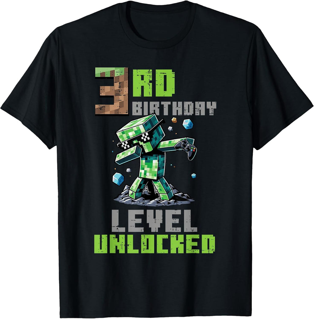 3rd Birthday Level Unlocked Pixel Dab 3 Bday Gamer - Adult & Kids T-Shirts, Sweatshirts & Hoodies apparel design preview 1