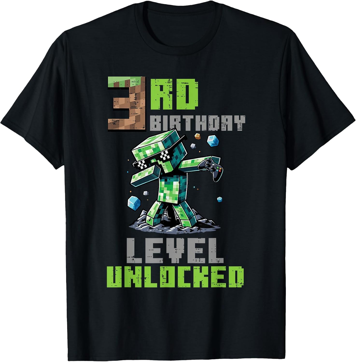 3rd Birthday Level Unlocked Pixel Dab 3 Bday Gamer - Adult & Kids T-Shirts, Sweatshirts & Hoodies apparel design preview 1