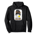 Volleyball And Softball Mom Messy Bun Busy Hoodie - Graphic Print Unisex - T-Shirt, Sweatshirt, Hoodie