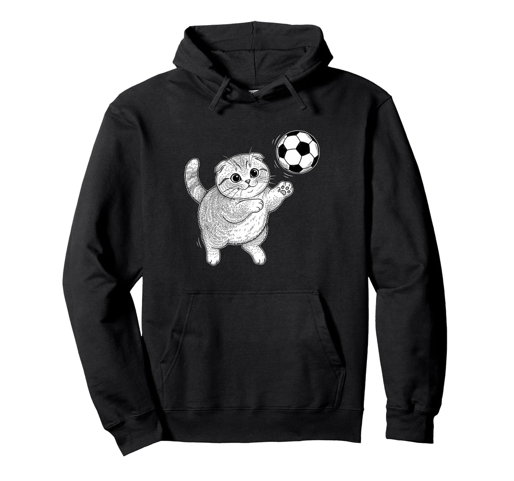 Soccer Kitten Playing Ball Funny Cat Hoodie - Minimalist Print Unisex - T-Shirt, Sweatshirt, Hoodie