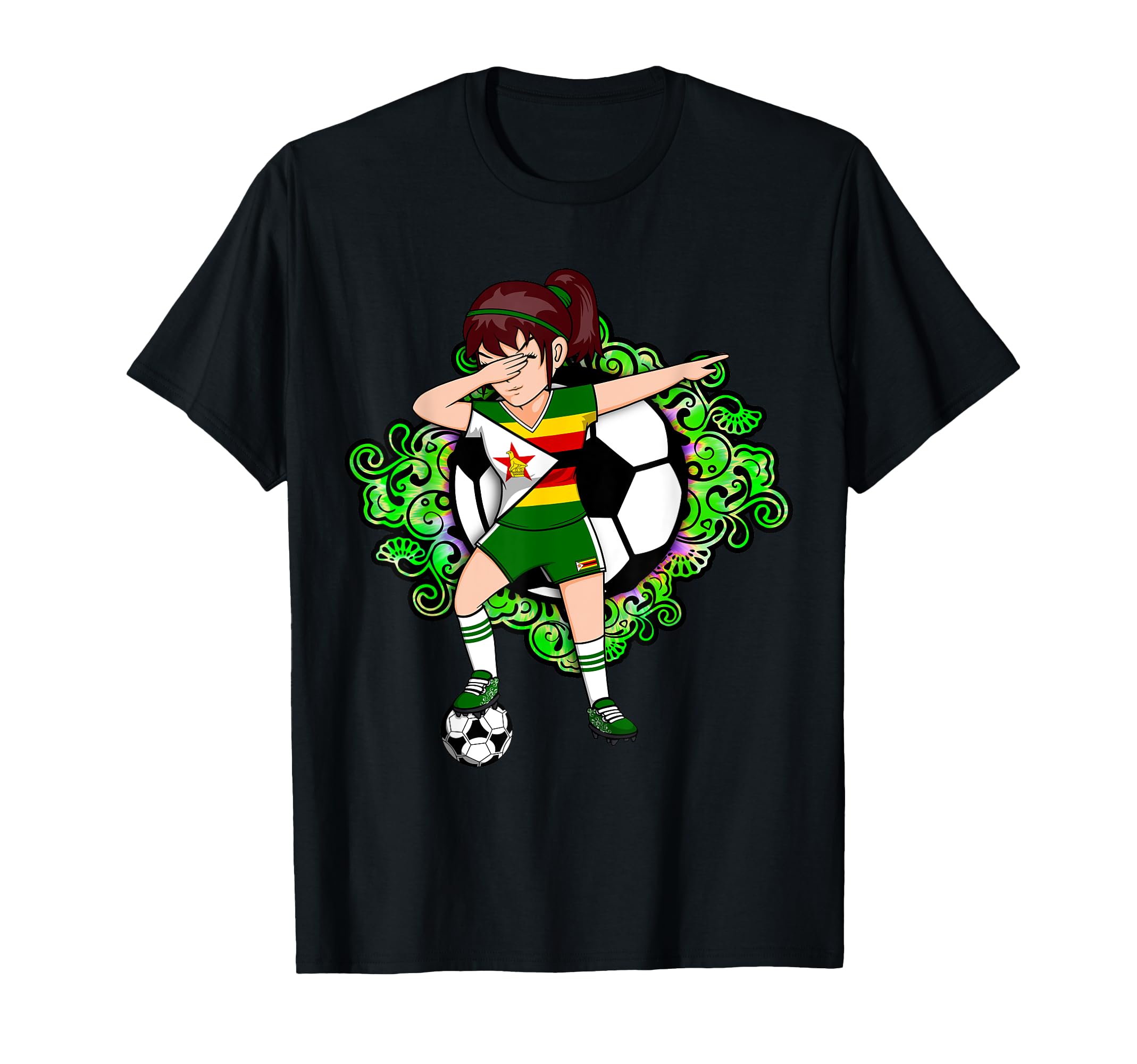 Dabbing Soccer Zimbabwe Jersey Floral T-Shirt - Trendy Graphic Unisex - T-Shirt, Sweatshirt, Hoodie