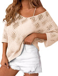 Womens 3/4 Sleeve Crochet Tops Off Shoulder Hollow - Adult & Kids T-Shirts, Sweatshirts & Hoodies apparel design preview 1