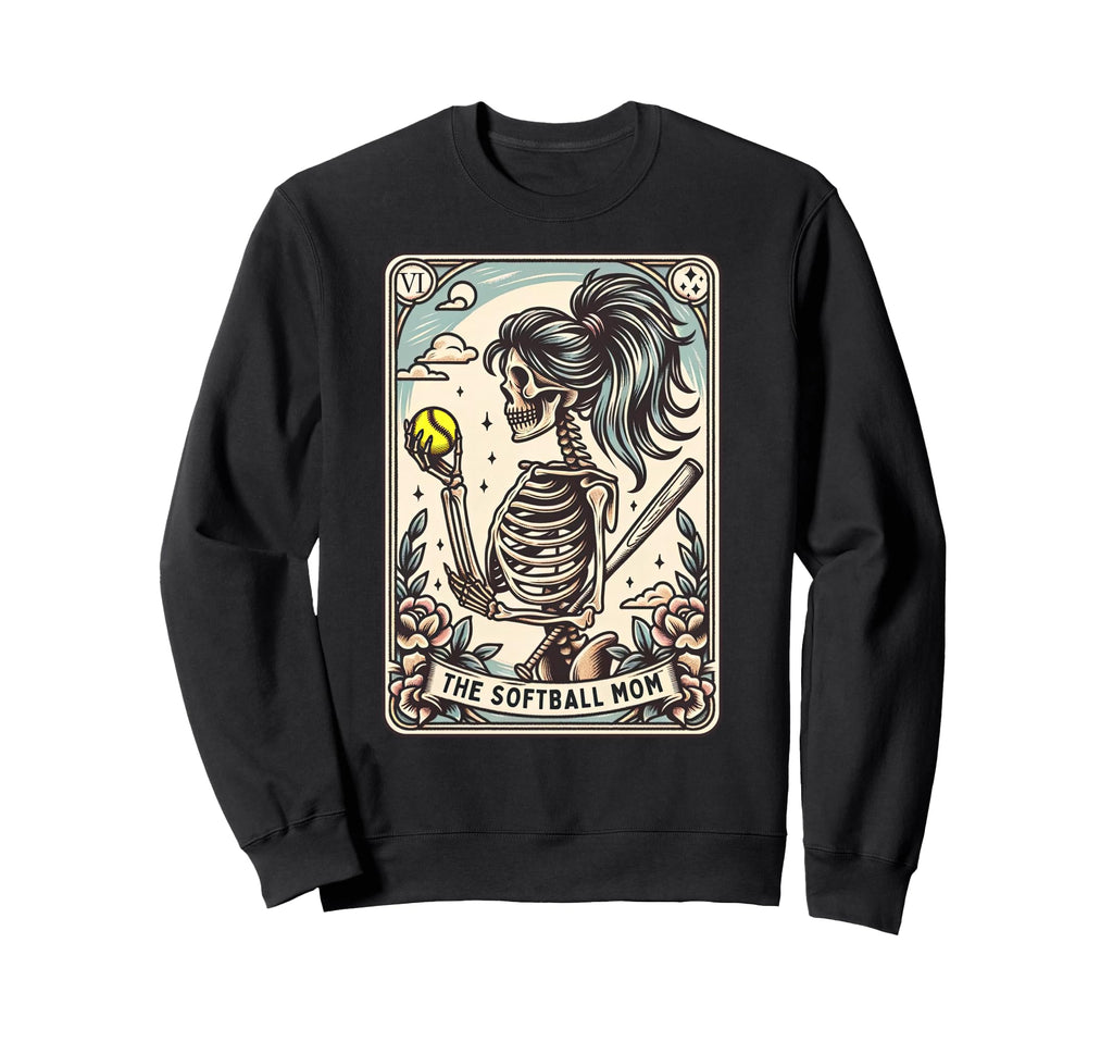 Softball Mom Tarot Card Skeleton Sweatshirt - Trendy Graphic for Adults - T-Shirt, Sweatshirt, Hoodie