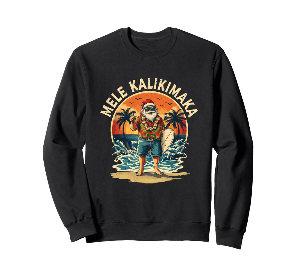 Surf Mele Kalikimaka Santa Claus Sweatshirt - Minimalist Print for Adults - T-Shirt, Sweatshirt, Hoodie