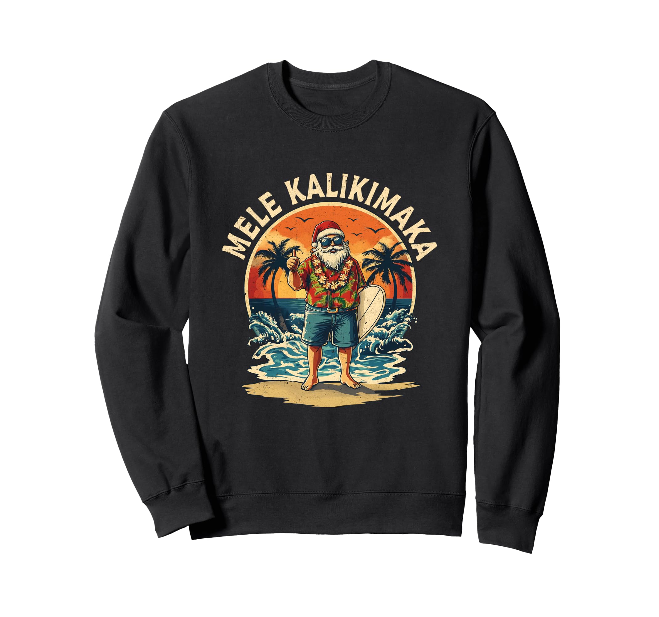 Surf Mele Kalikimaka Santa Claus Sweatshirt - Minimalist Print for Adults - T-Shirt, Sweatshirt, Hoodie