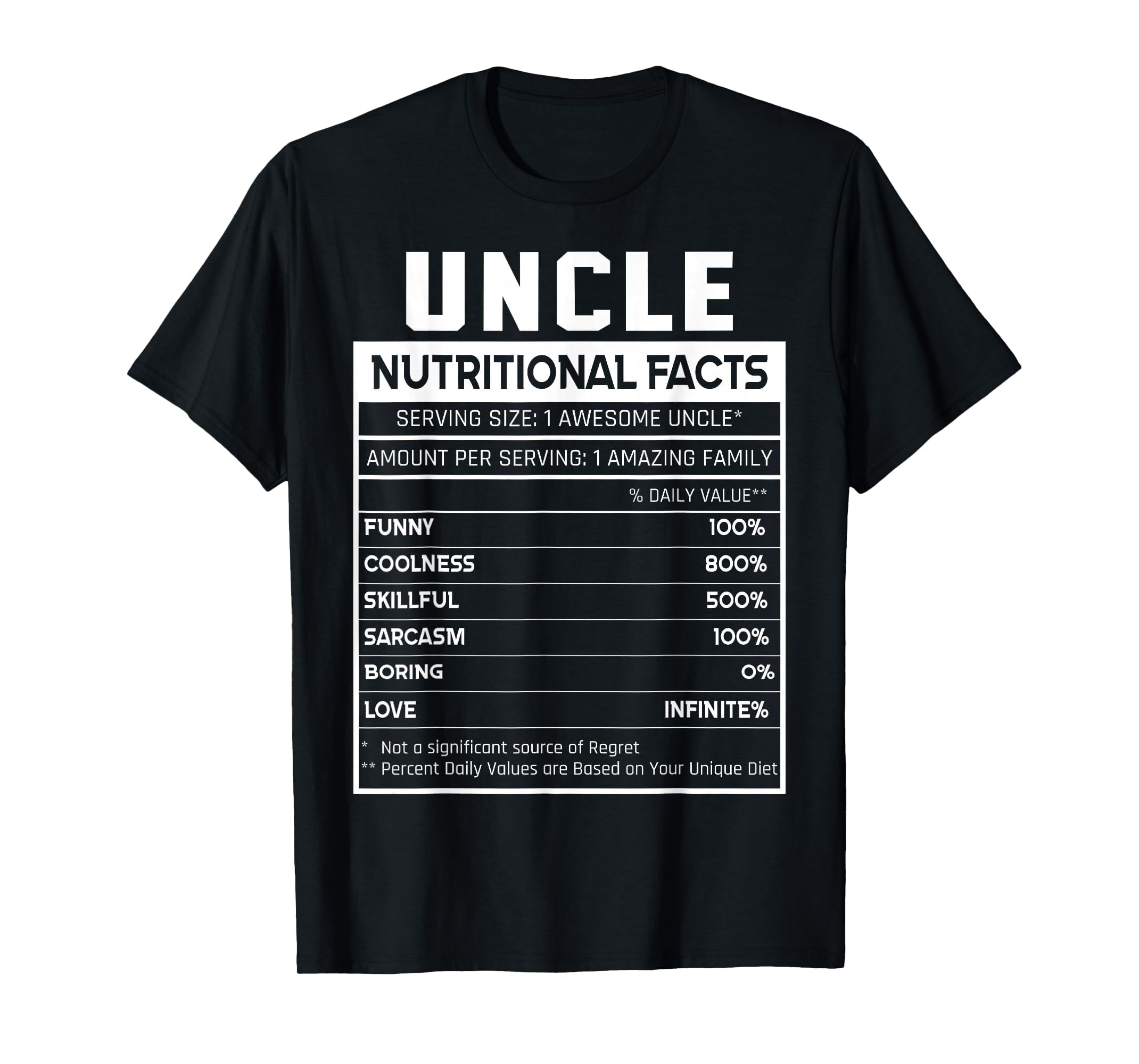 Uncle Nutritional Facts Funny Uncle T-Shirt - Minimalist Print for Adults - T-Shirt, Sweatshirt, Hoodie
