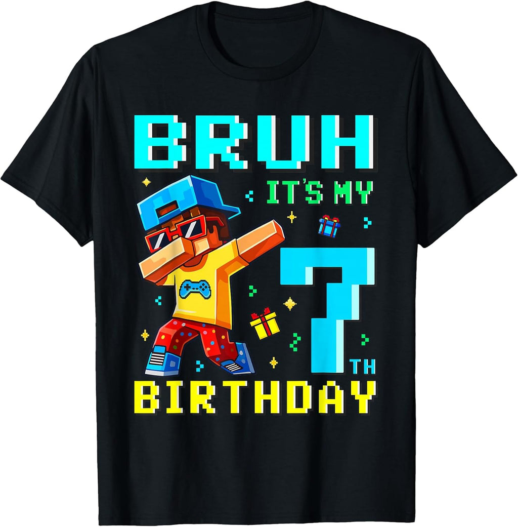 Bruh It's My 7th Birthday Gamer Pixel Brick 7 Years - Adult & Kids T-Shirts, Sweatshirts & Hoodies apparel design preview 1