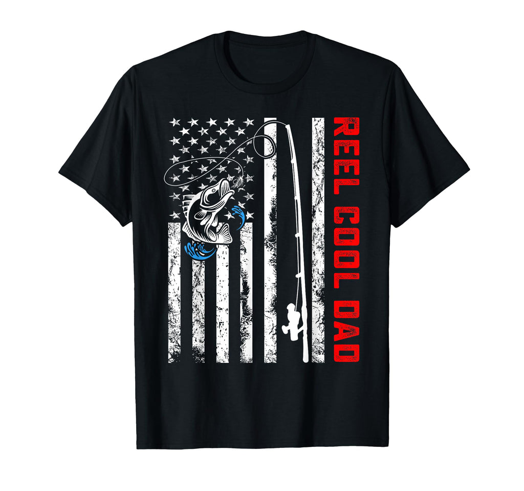 Reel Dad American Flag Fishing Birthday T-Shirt - Graphic Print Unisex - T-Shirt, Sweatshirt, Hoodie