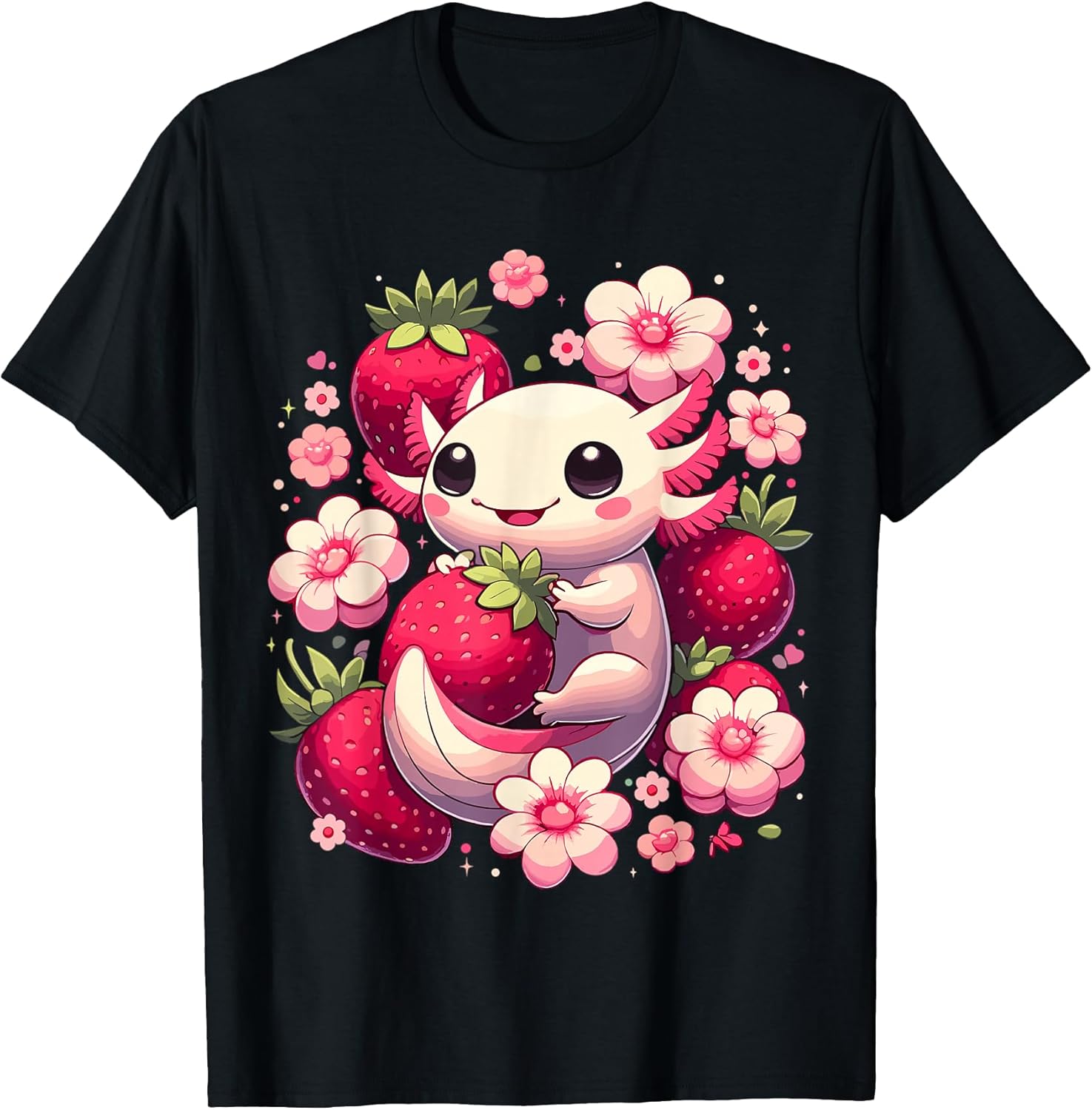 Cute Axolotl Kawaii Anime Strawberry - Adult & Kids T-Shirts, Sweatshirts & Hoodies apparel design preview 1