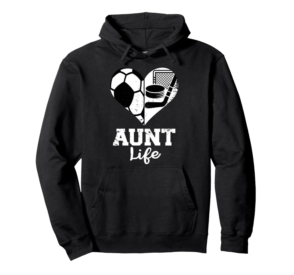 Aunt Life Soccer Hockey Heart Split Hoodie - Streetwear Style Unisex - T-Shirt, Sweatshirt, Hoodie