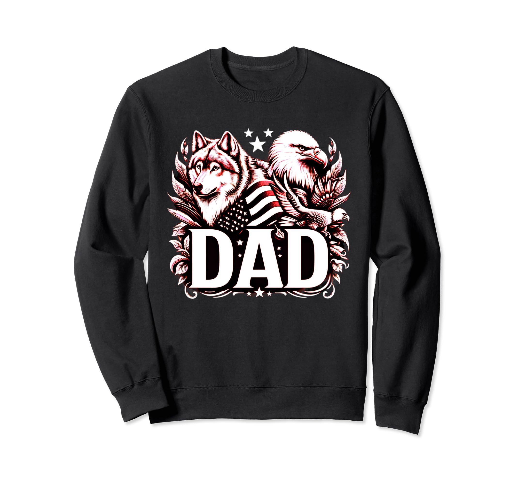 Dad Wolf Bald Eagle American Flag Sweatshirt - Graphic Print Men Women - T-Shirt, Sweatshirt, Hoodie