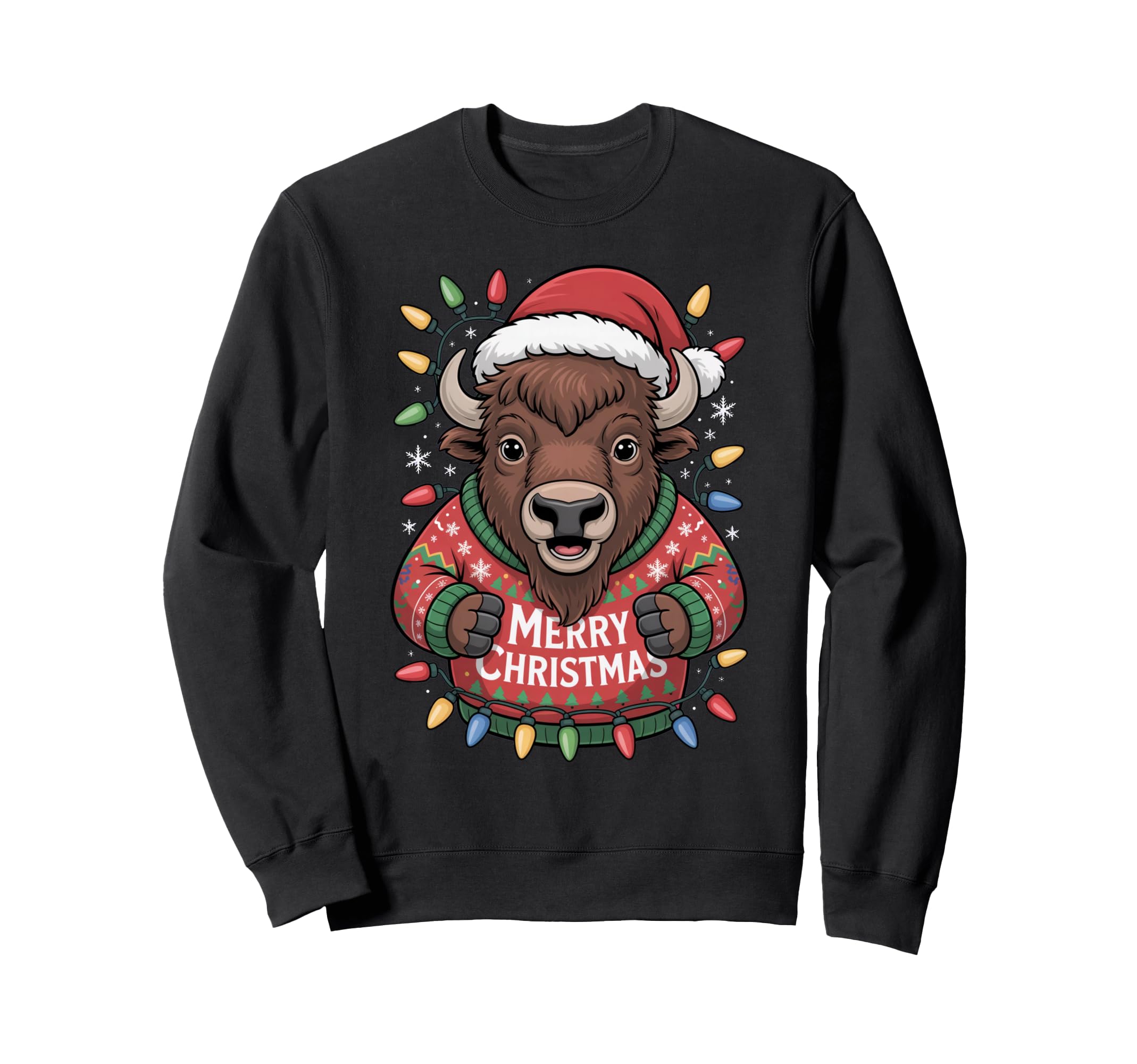 Wild Holiday Buffalo Bison Animal Merry Sweatshirt - Unique Graphic Unisex - T-Shirt, Sweatshirt, Hoodie