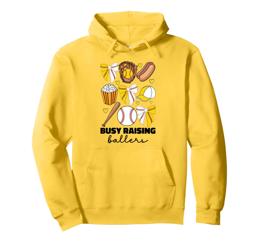 Busy Raising Ballers Baseball And Softball Hoodie - Trendy Graphic Unisex - T-Shirt, Sweatshirt, Hoodie
