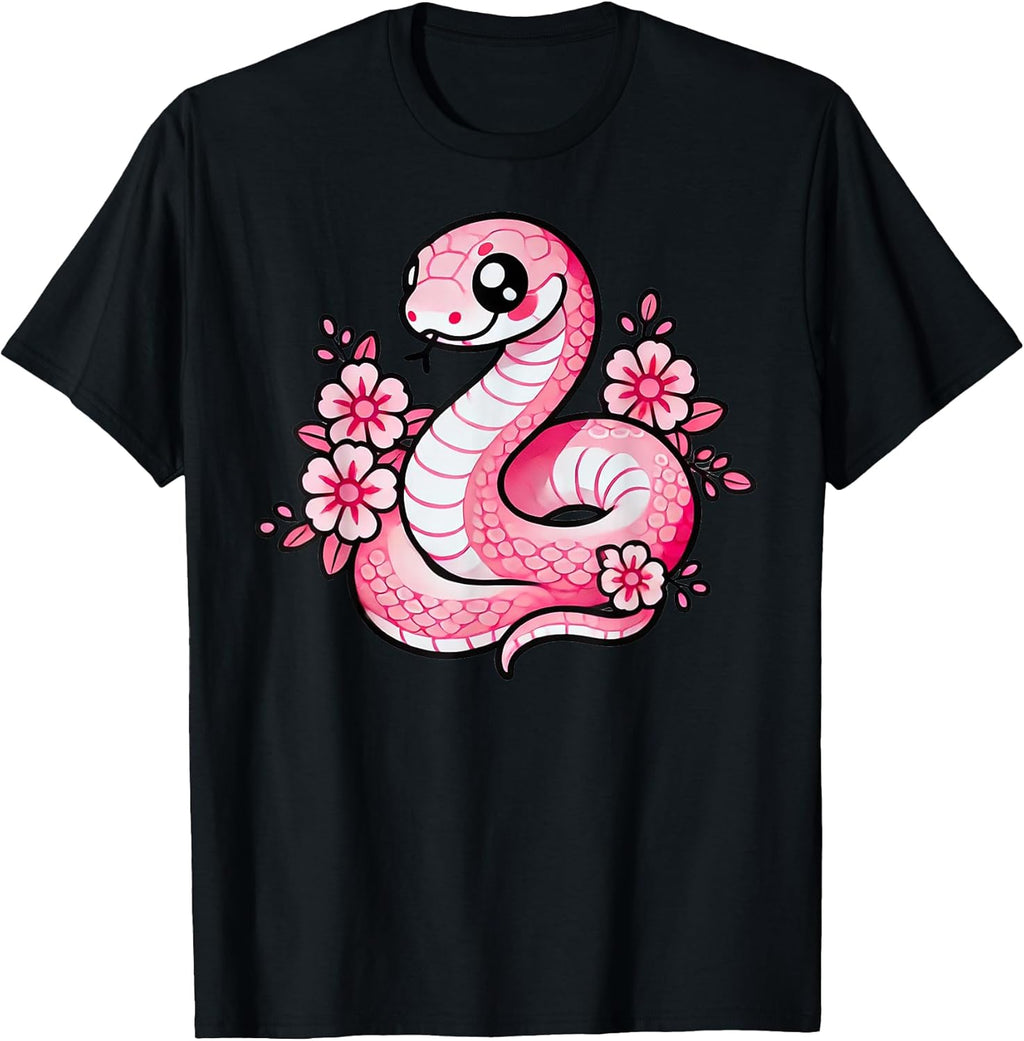 Kawaii Pink Snake and Flowers Year of Girls - Adult & Kids T-Shirts, Sweatshirts & Hoodies apparel design preview 1