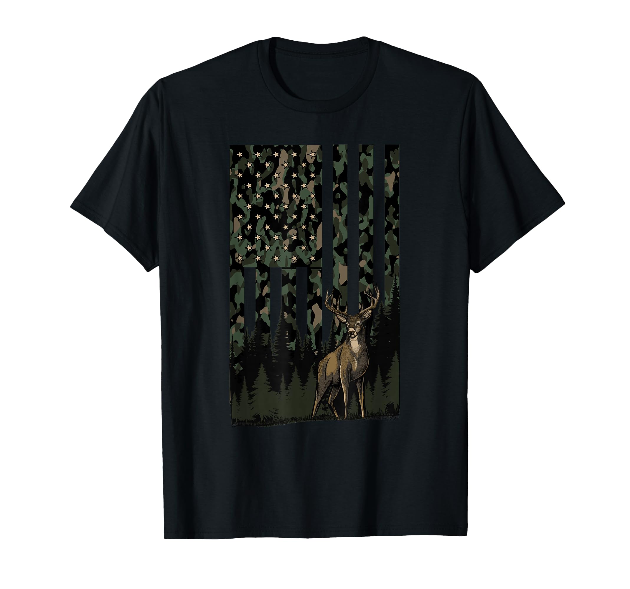 Camo Deer American Flag Hunting T-Shirt - Aesthetic Graphic for Adults - T-Shirt, Sweatshirt, Hoodie