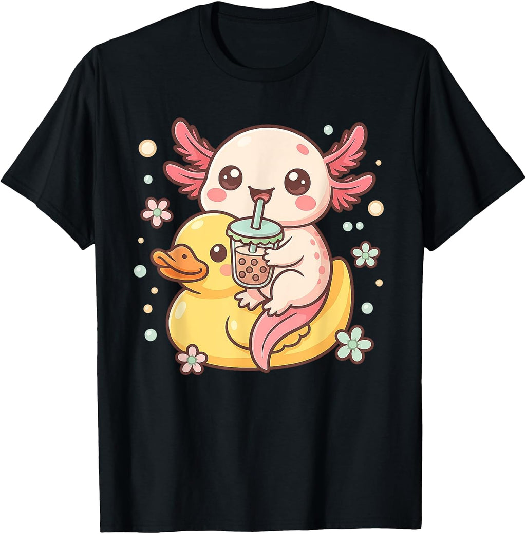 Cute Axolotl Drinking Boba Kawaii Duck Lover - Adult & Kids T-Shirts, Sweatshirts & Hoodies apparel design preview 1