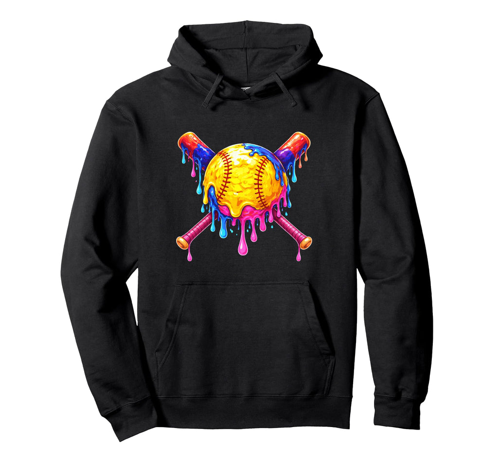 Softball Ice Cream Softball Drip Hoodie - Fun Novelty Design Unisex - T-Shirt, Sweatshirt, Hoodie