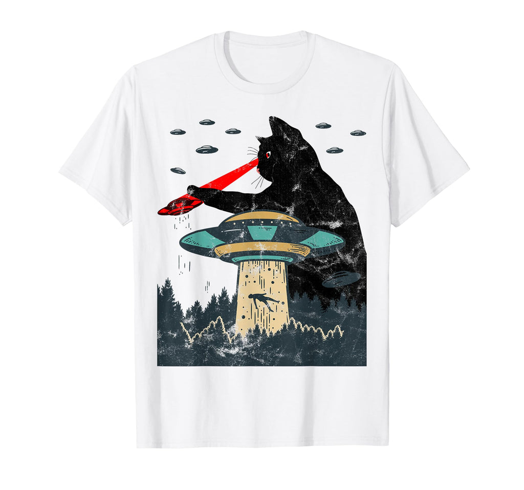 Funny Ufo Alien Black Cat Laser Eye T-Shirt - Streetwear Style Men Women - T-Shirt, Sweatshirt, Hoodie
