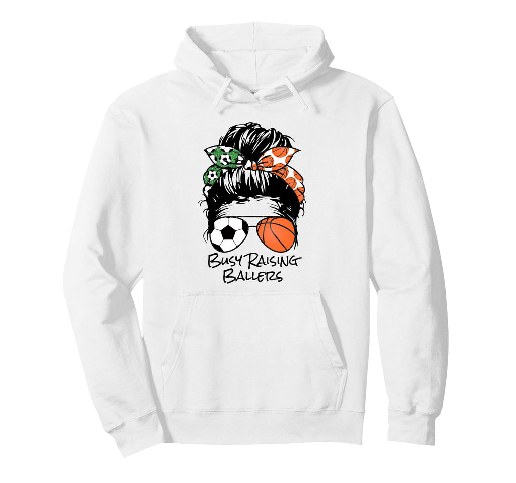 Busy Raising Ballers Messy Bun Womens Hoodie - Unique Graphic for Adults - T-Shirt, Sweatshirt, Hoodie