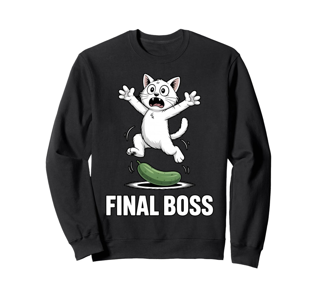 Final Boss Funny Cat Vs Cucumber Sweatshirt - Aesthetic Graphic Unisex - T-Shirt, Sweatshirt, Hoodie