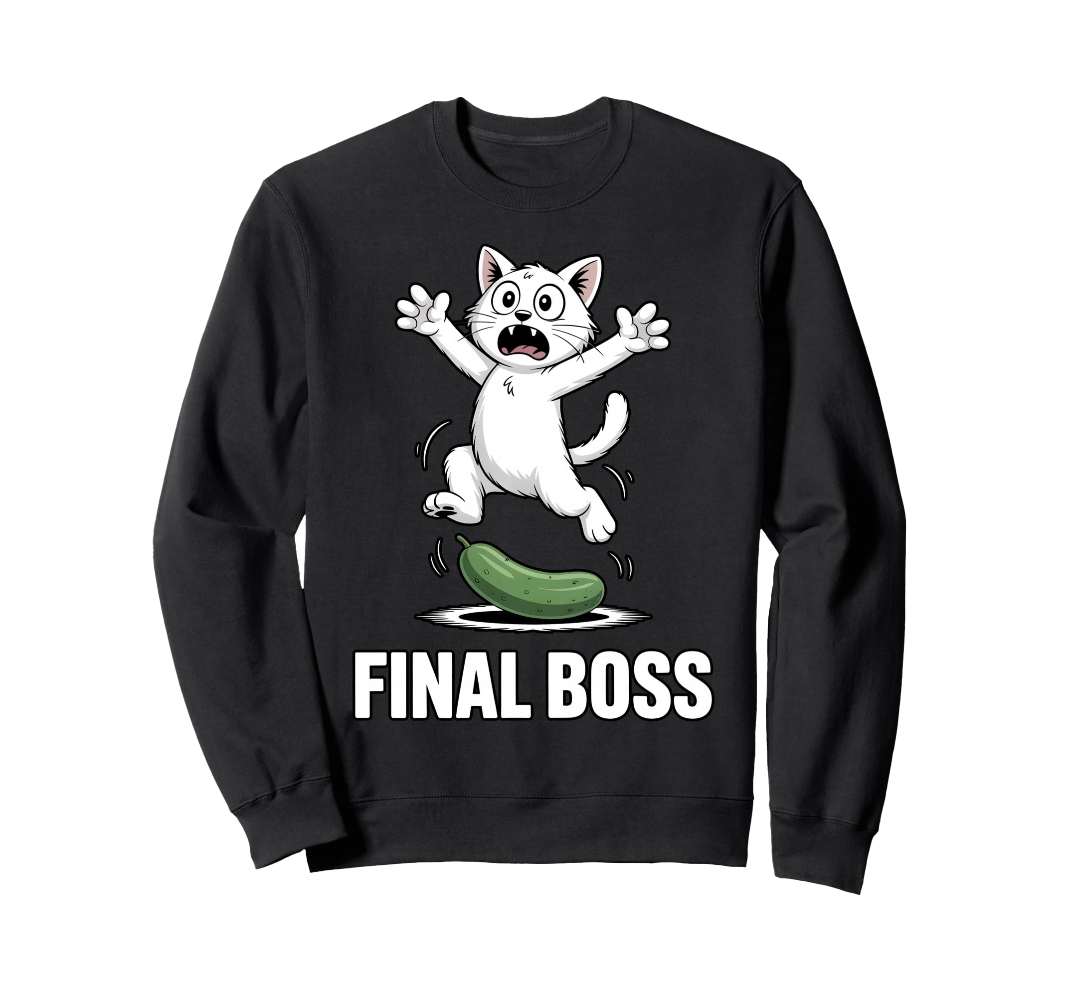 Final Boss Funny Cat Vs Cucumber Sweatshirt - Aesthetic Graphic Unisex - T-Shirt, Sweatshirt, Hoodie