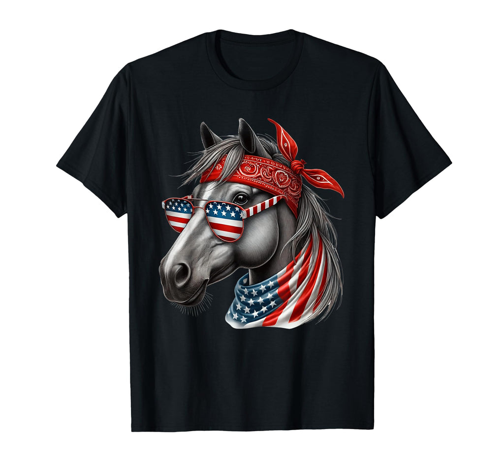 Horse 4Th July Horse American Usa Flag T-Shirt - Minimalist Print Unisex - T-Shirt, Sweatshirt, Hoodie