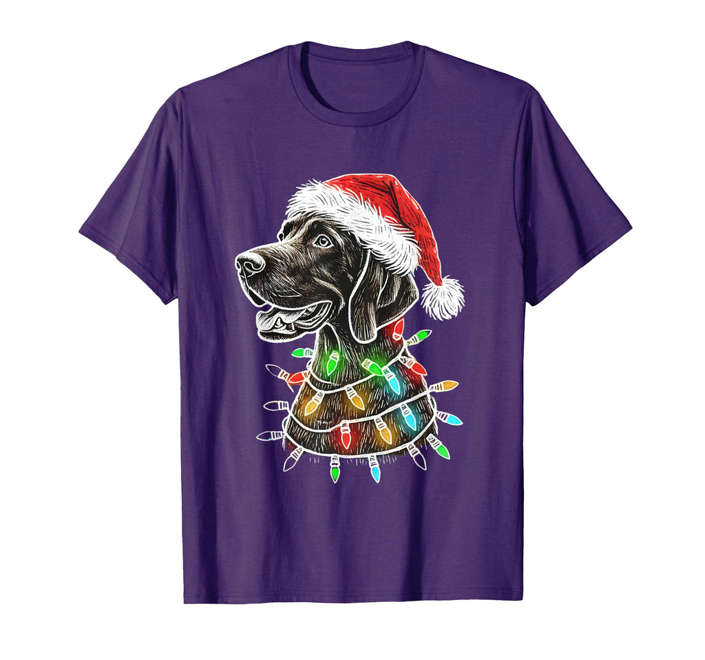 Santa Hat German Shorthaired Lights T-Shirt - Aesthetic Graphic Men Women - T-Shirt, Sweatshirt, Hoodie