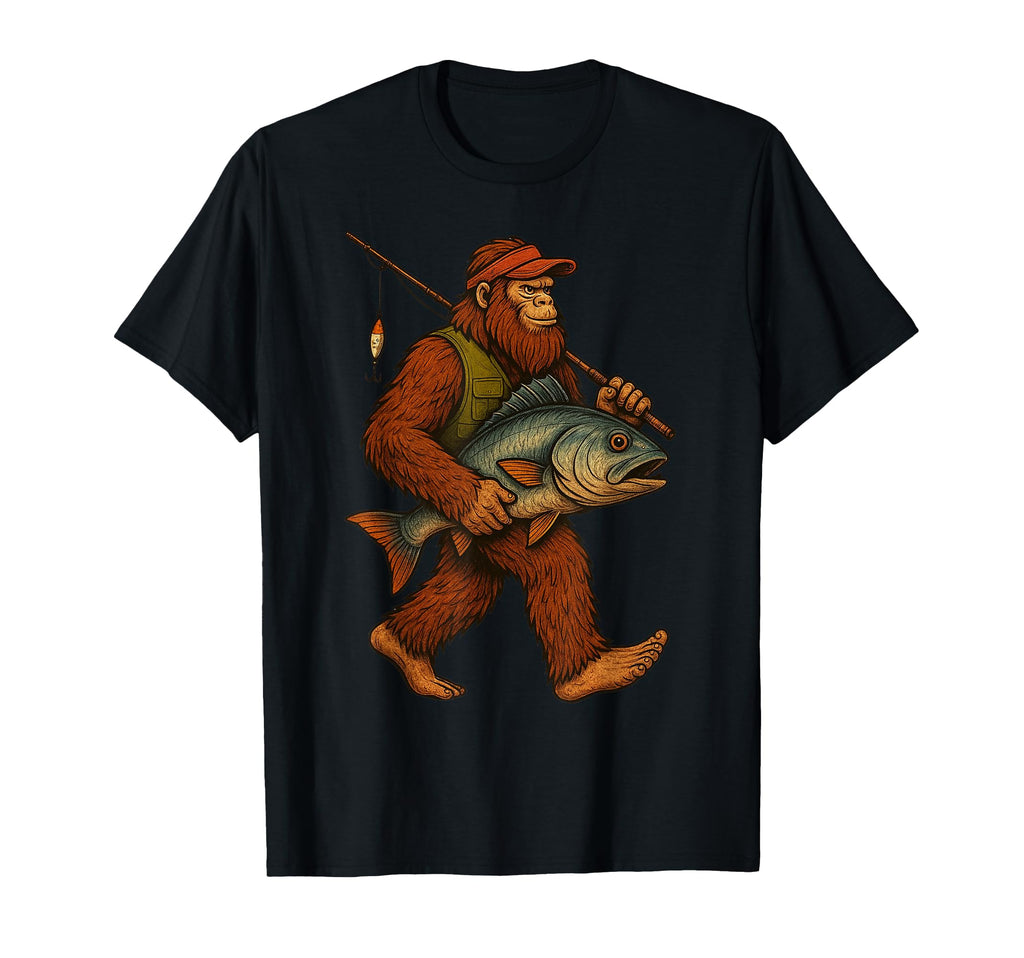 Bigfoot Fishing Fisherman Funny T-Shirt - Aesthetic Graphic Unisex - T-Shirt, Sweatshirt, Hoodie